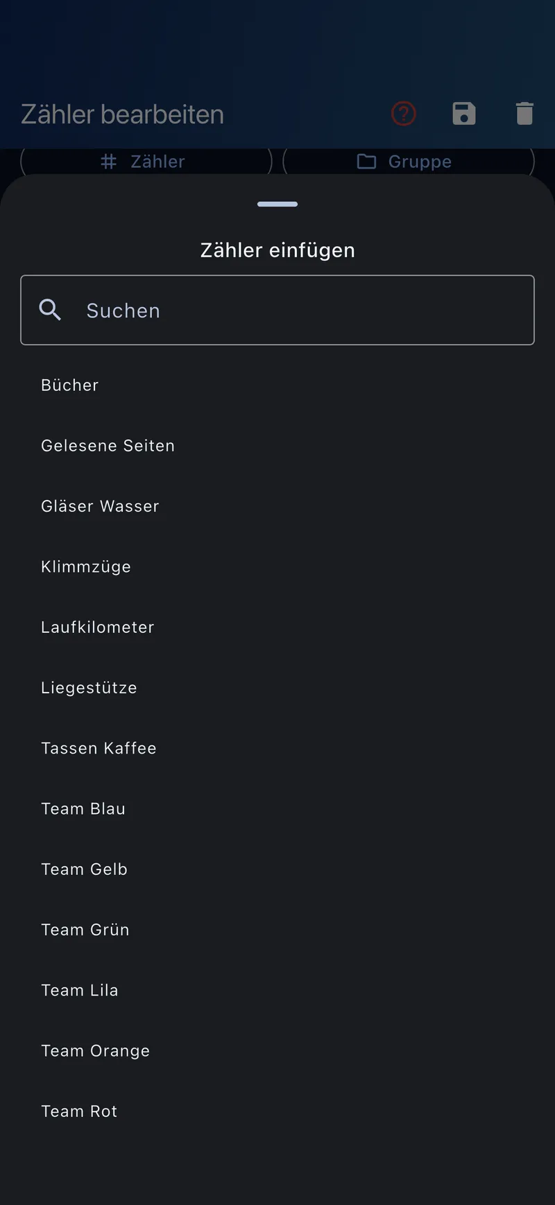 Zähler-Auswahl-Sheet zum Einfügen in die Formel