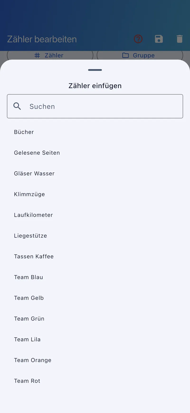 Zähler-Auswahl-Sheet zum Einfügen in die Formel
