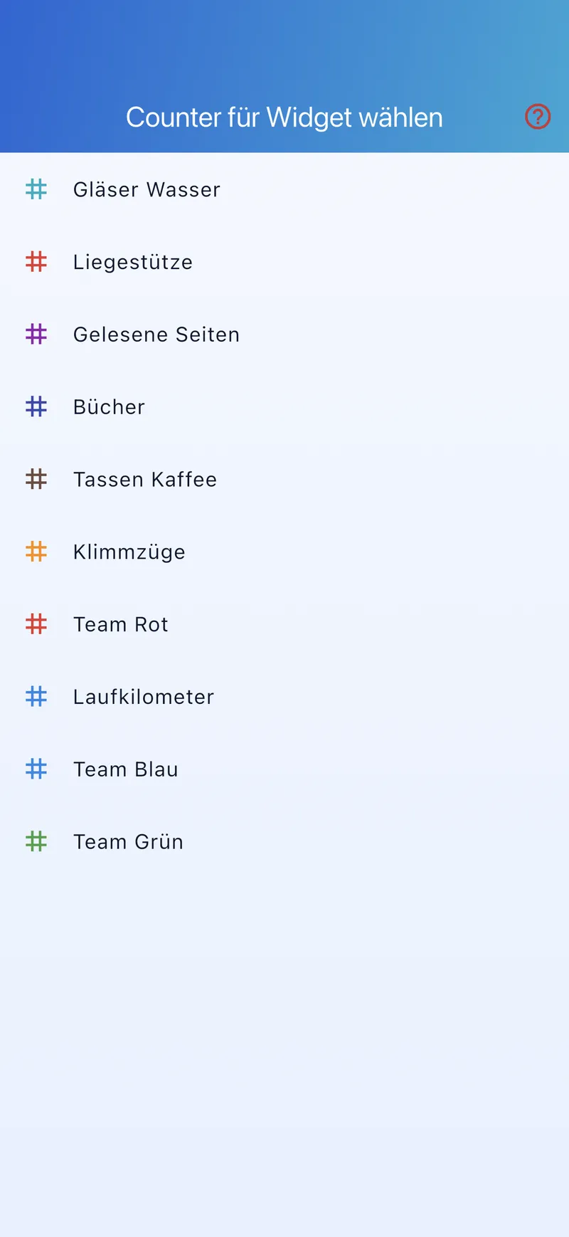 Widget-Konfiguration: Counter für das Home-Widget auswählen