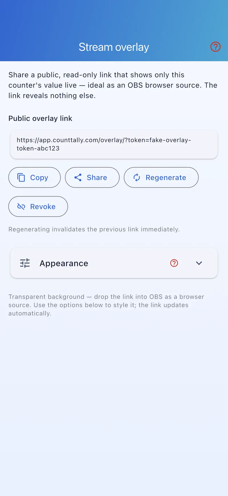 Overlay area with link and style editor