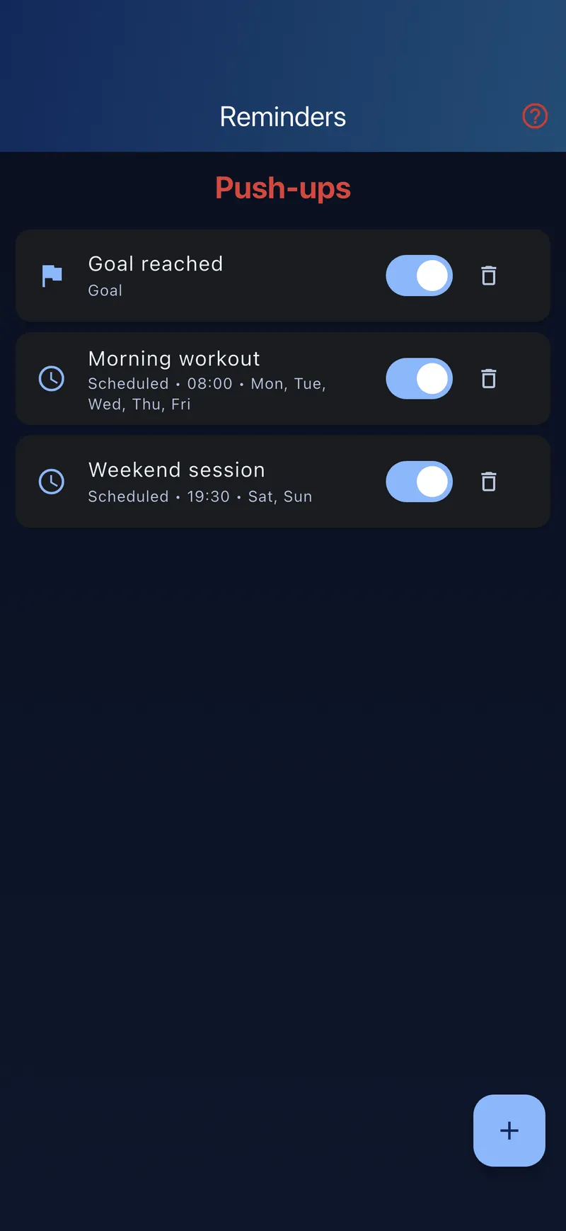 Reminder list with configured times