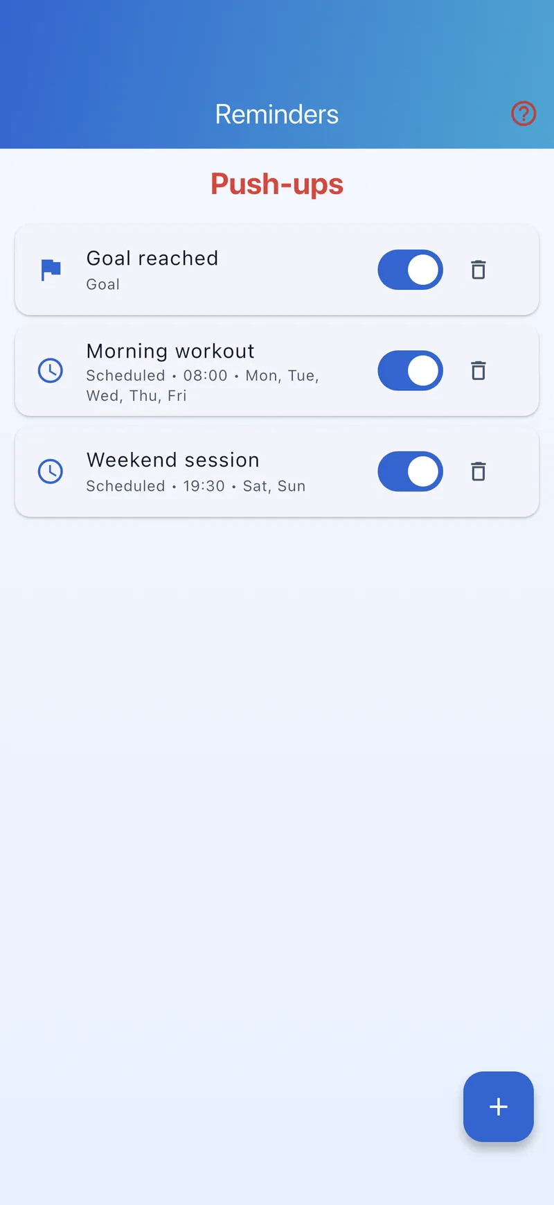 Reminder list with configured times