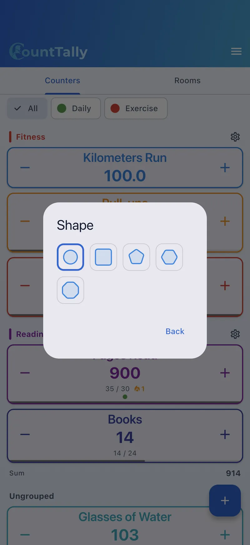Shape picker: circle, square, pentagon, hexagon, octagon