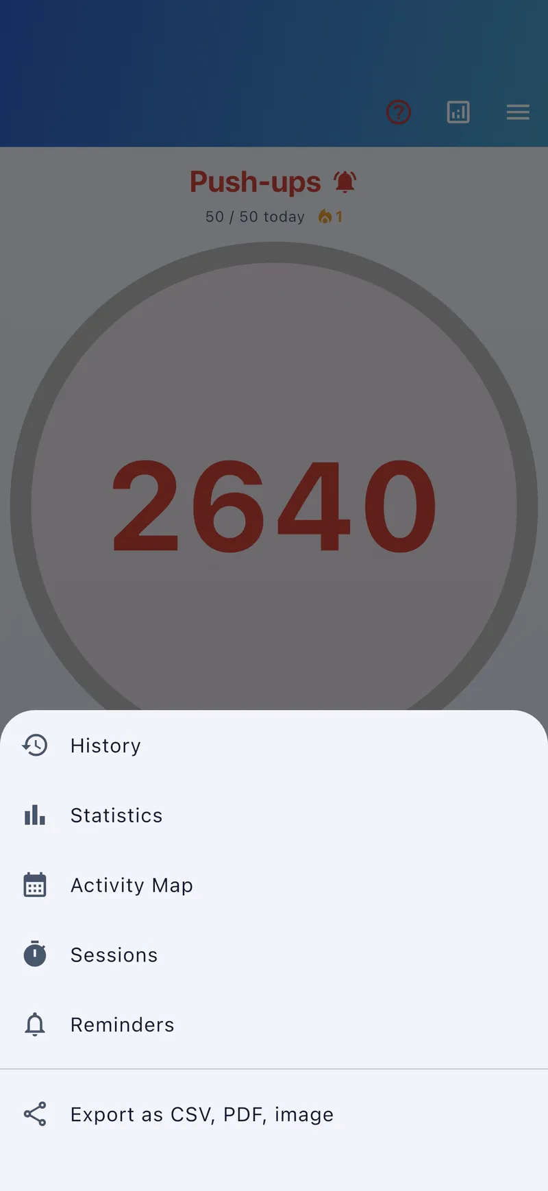 Analysis menu with export options