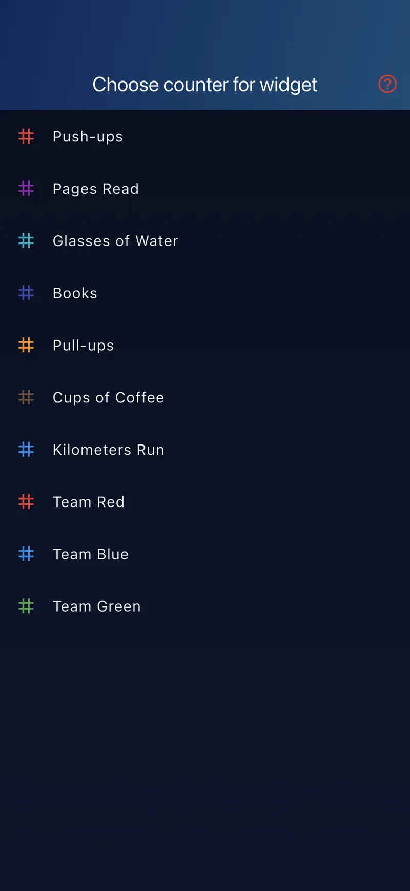Widget configuration: choose a counter for the home widget