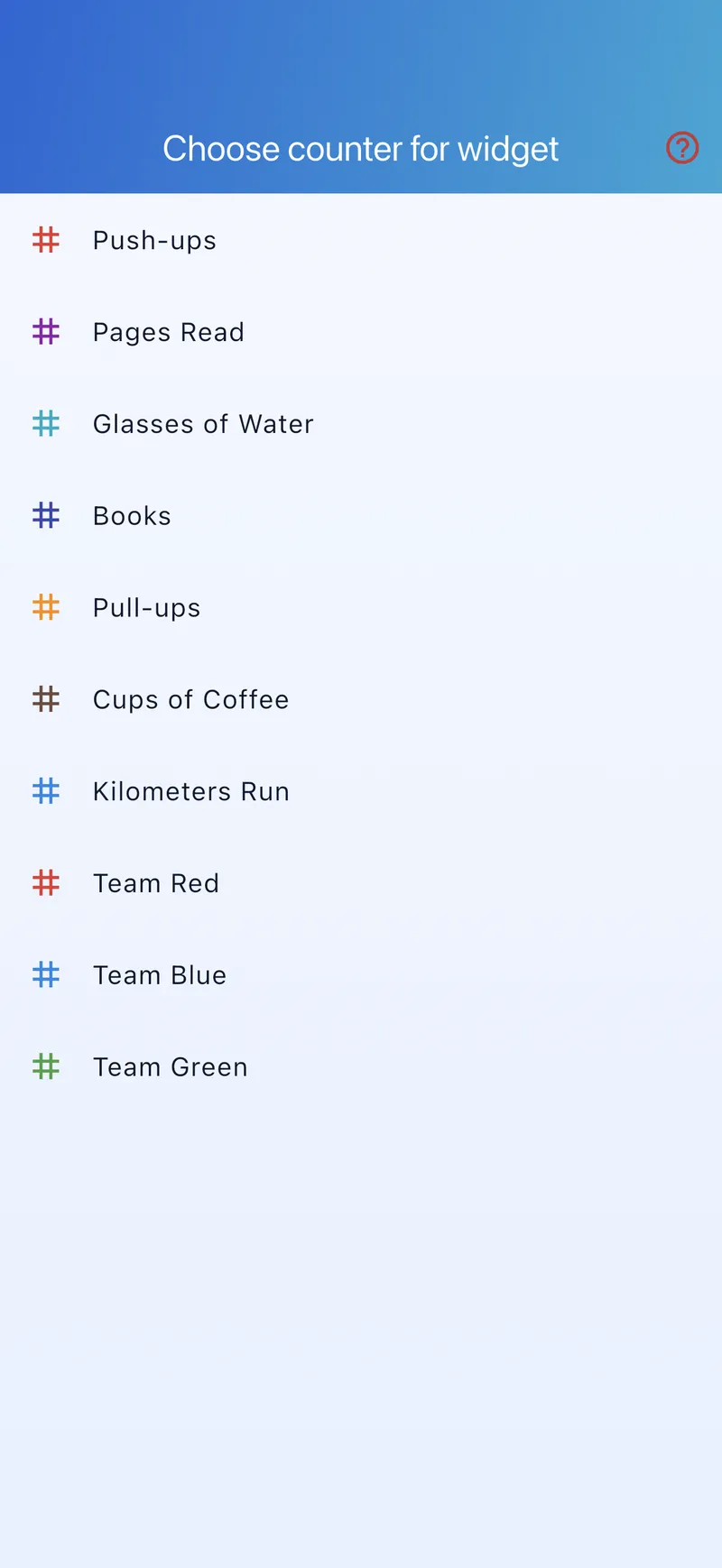 Widget configuration: choose a counter for the home widget